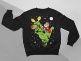 Thumbnail Santa Rides T-Rex Ugly Christmas Kids Sweatshirt Black 4