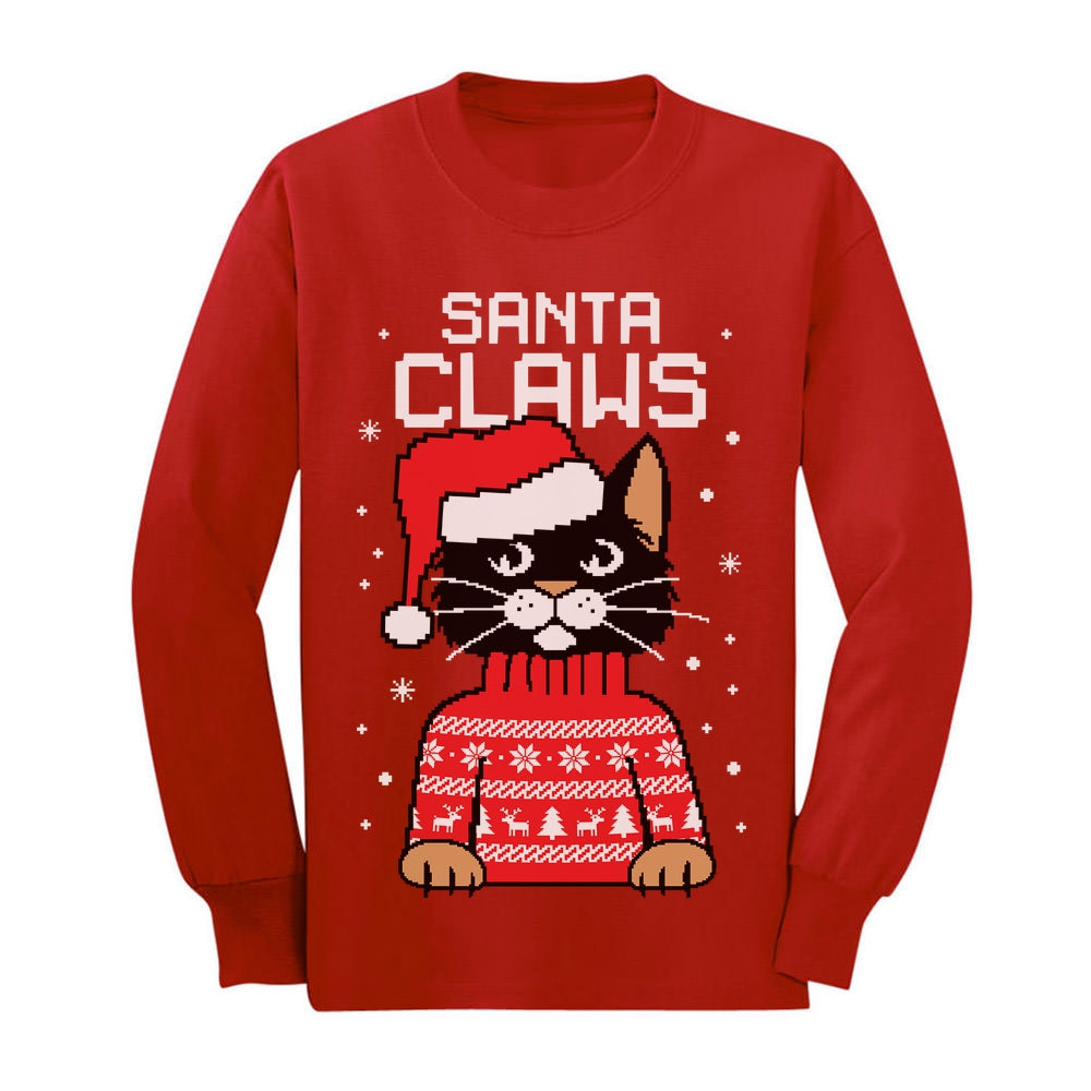 Santa Claws Ugly Christmas Sweater Youth Kids Long Sleeve T-Shirt 