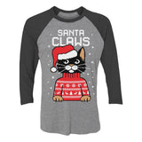 Thumbnail Santa Claws Ugly Christmas Sweater 3/4 Women Sleeve Baseball Jersey Shirt black/gray 1