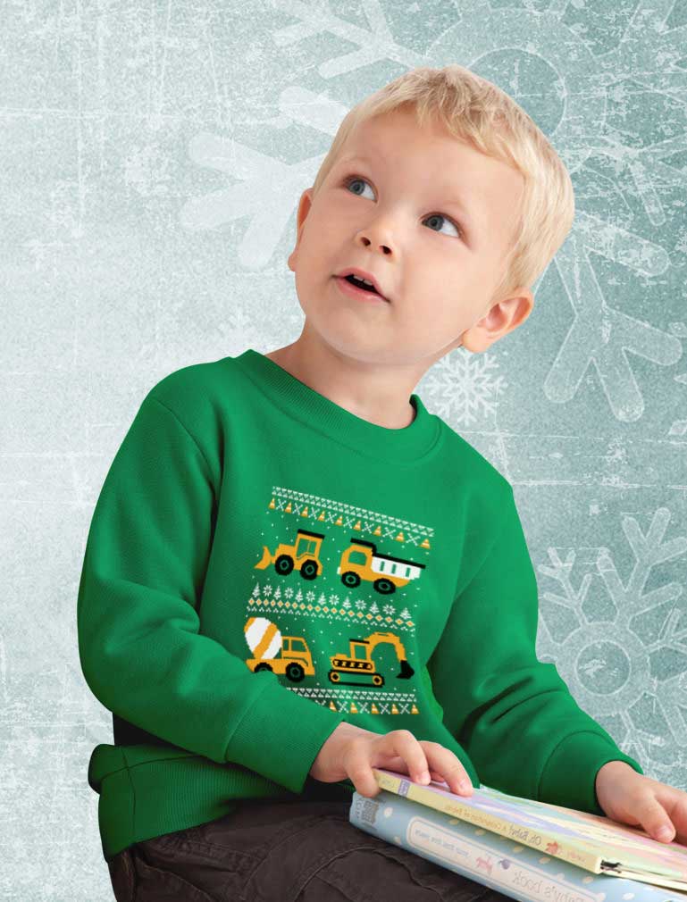 Tractors & Bulldozers Ugly Christmas Sweater Toddler Kids Sweatshirt 