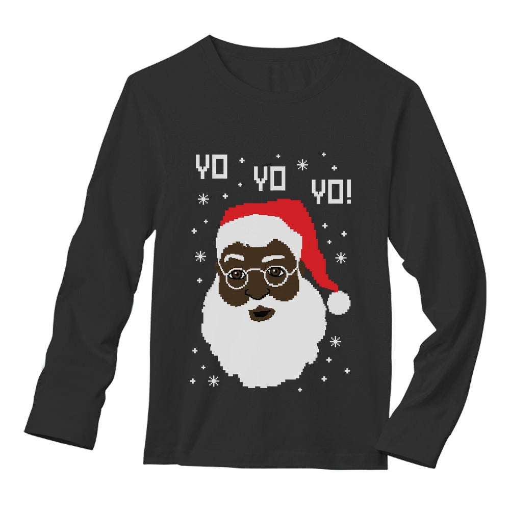 Black Santa Ugly Christmas Sweater Long Sleeve T-Shirt - Black 1