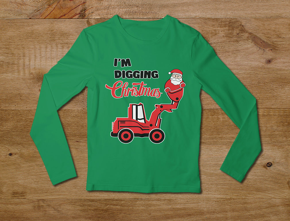 I'm Digging Christmas Long Sleeve Tractor Shirt For Kids - Black 4