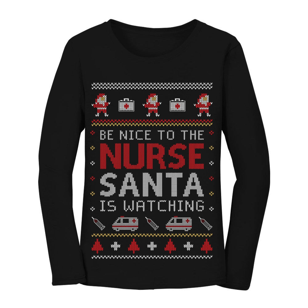 Nurse Ugly Christmas sweater Women Long Sleeve T-Shirt - Black 2