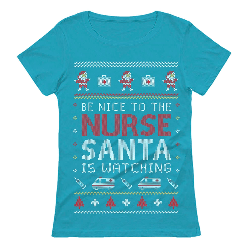 Nurse Ugly Christmas sweater Women T-Shirt - Aqua 4