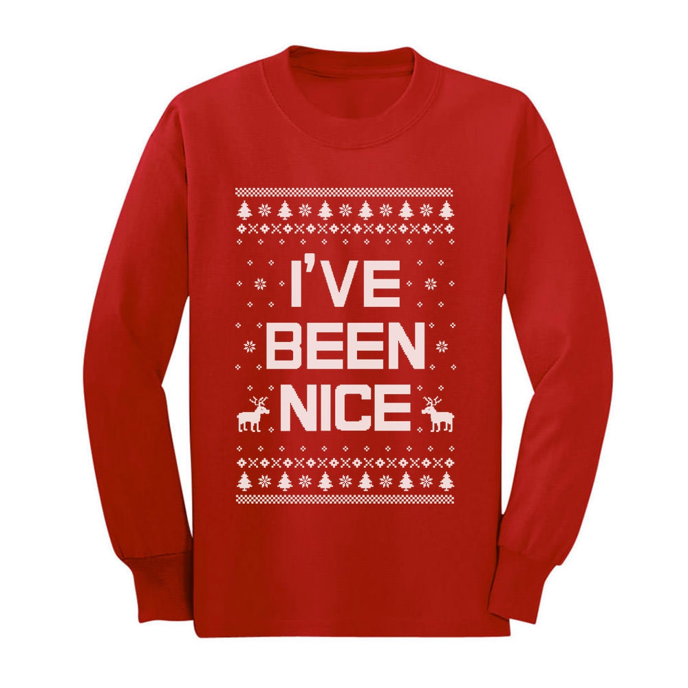 I'm On The Nice List Ugly Christmas Youth Kids Long Sleeve T-Shirt - Red 1