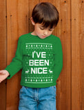 Thumbnail I'm On The Nice List Ugly Christmas Youth Kids Long Sleeve T-Shirt Green 4