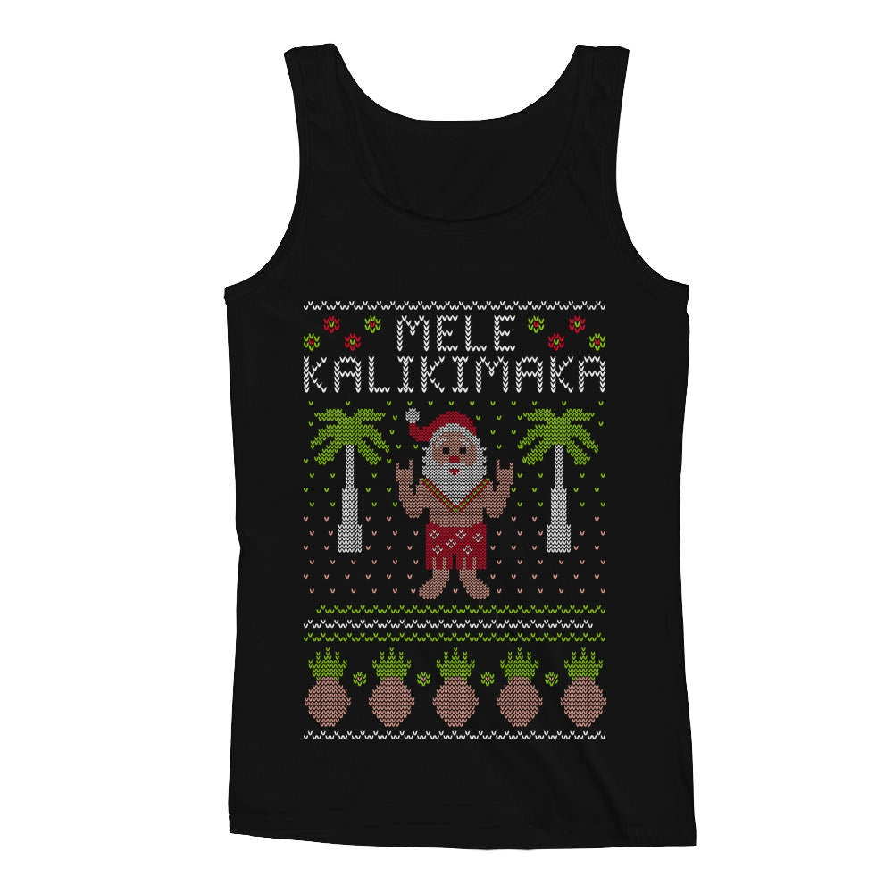 Mele Kalikimaka Santa Hawaiian Themed Ugly Christmas Men's Tank Top - Black 1