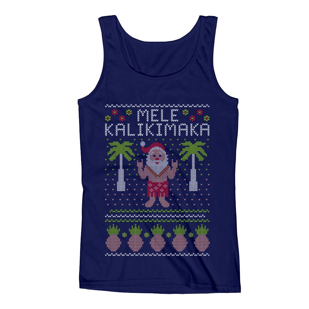Mele Kalikimaka Santa Hawaiian Themed Ugly Christmas Men's Tank Top - Blue 2
