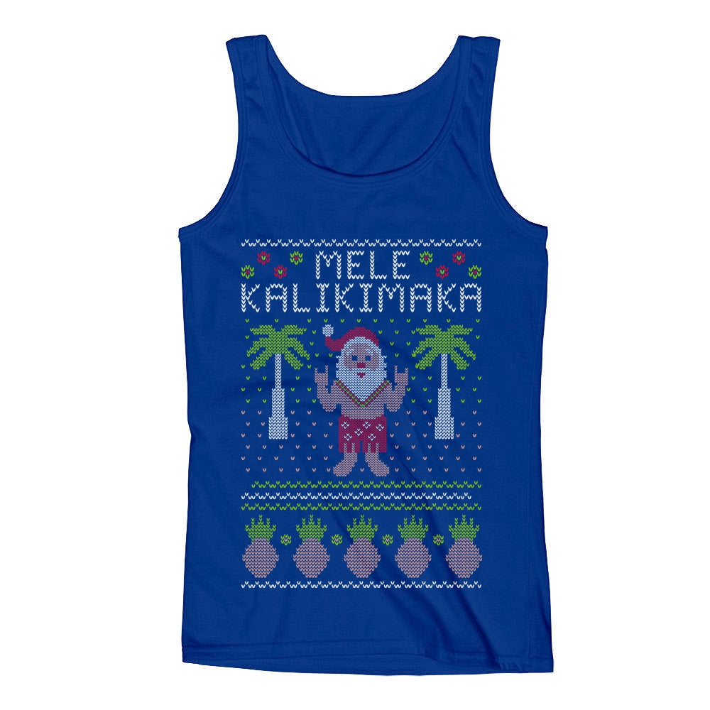 Mele Kalikimaka Santa Hawaiian Themed Ugly Christmas Men's Tank Top - Aqua 3