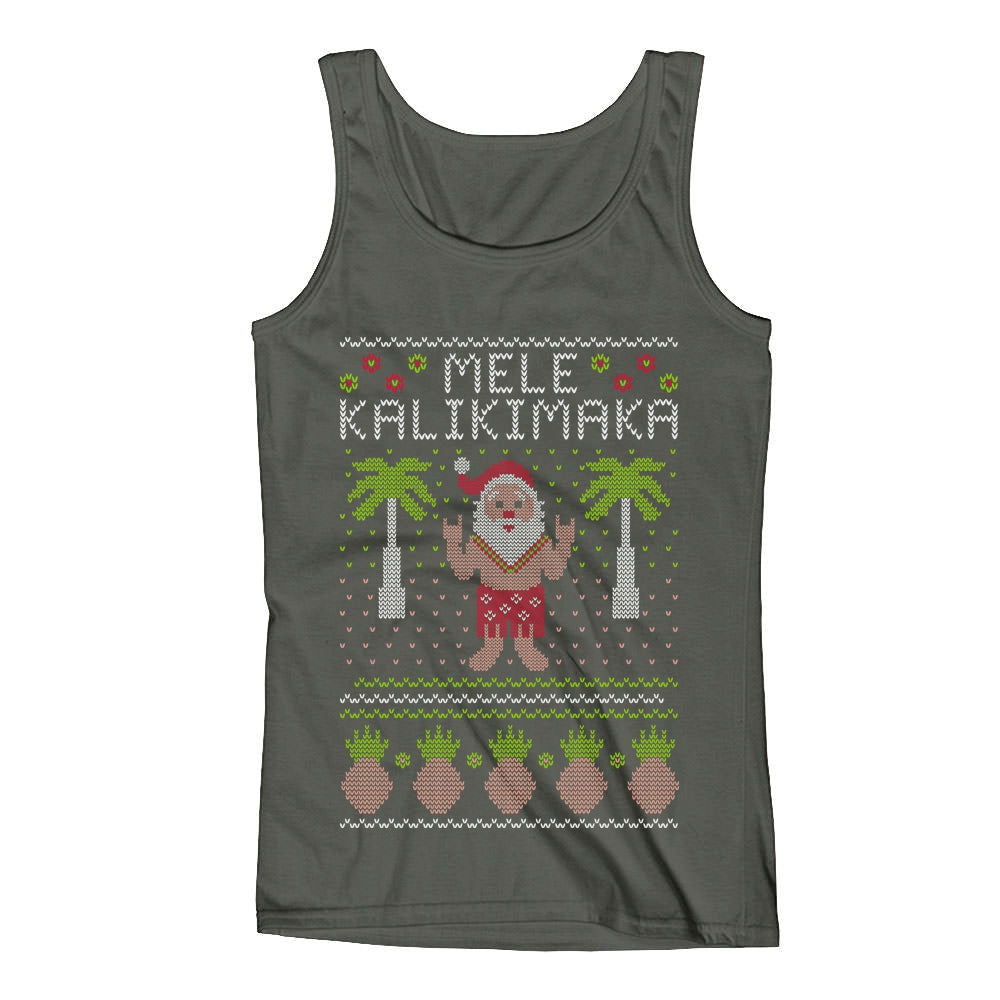 Mele Kalikimaka Santa Hawaiian Themed Ugly Christmas Men's Tank Top - Gray 4