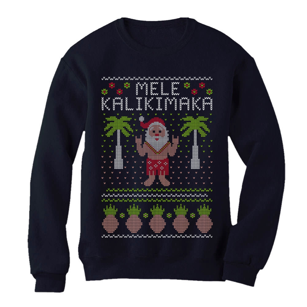 Mele Kalikimaka Santa Hawaiian Themed Ugly Christmas Women Sweatshirt - Navy 1