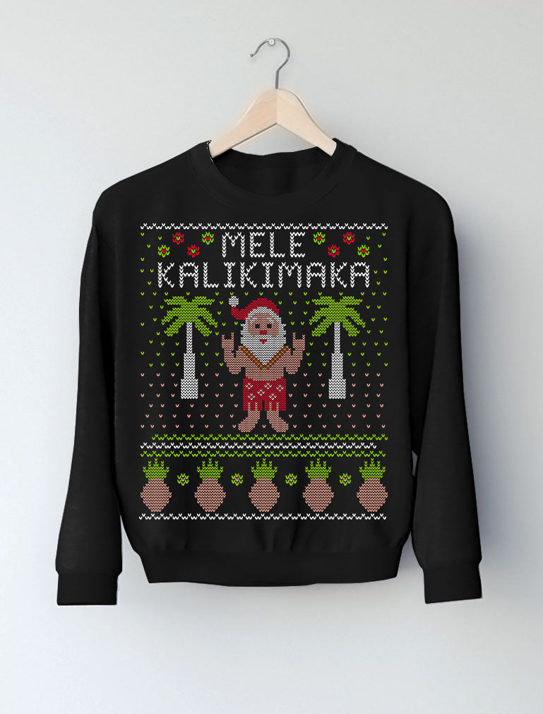 Mele Kalikimaka Santa Hawaiian Themed Ugly Christmas Sweatshirt - Black 4