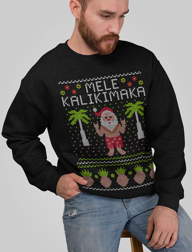 Mele Kalikimaka Santa Hawaiian Themed Ugly Christmas Sweatshirt - Black 3