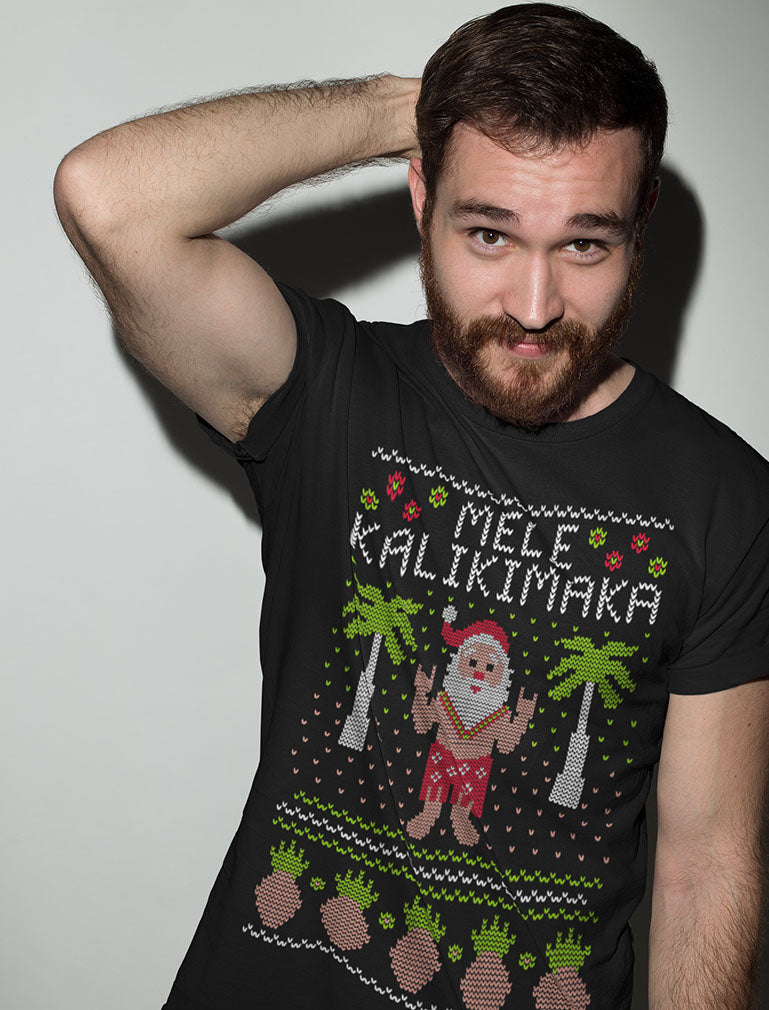 Mele Kalikimaka Santa Hawaiian Themed Ugly Christmas T-Shirt 