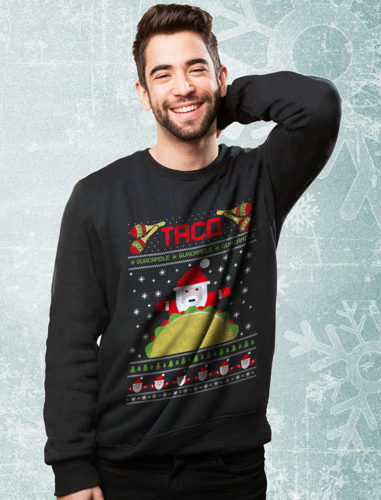 Taco Santa Ugly Christmas Funny Sweatshirt - Navy 3