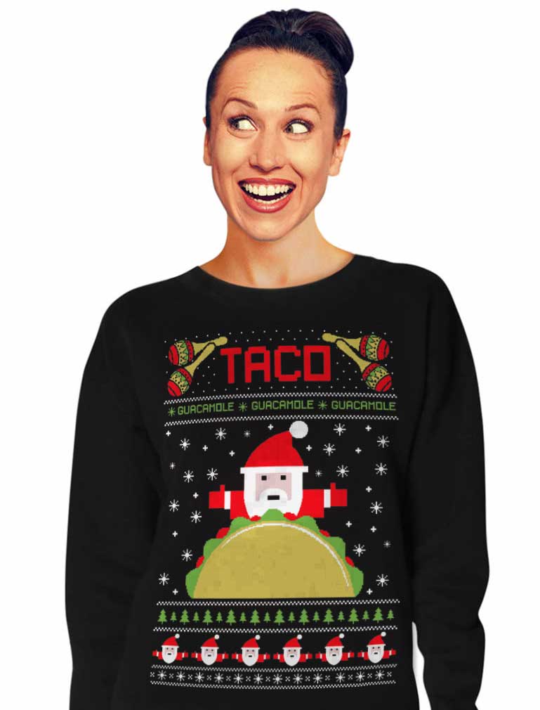 Taco Santa Ugly Christmas Funny Women Sweatshirt - Navy 3