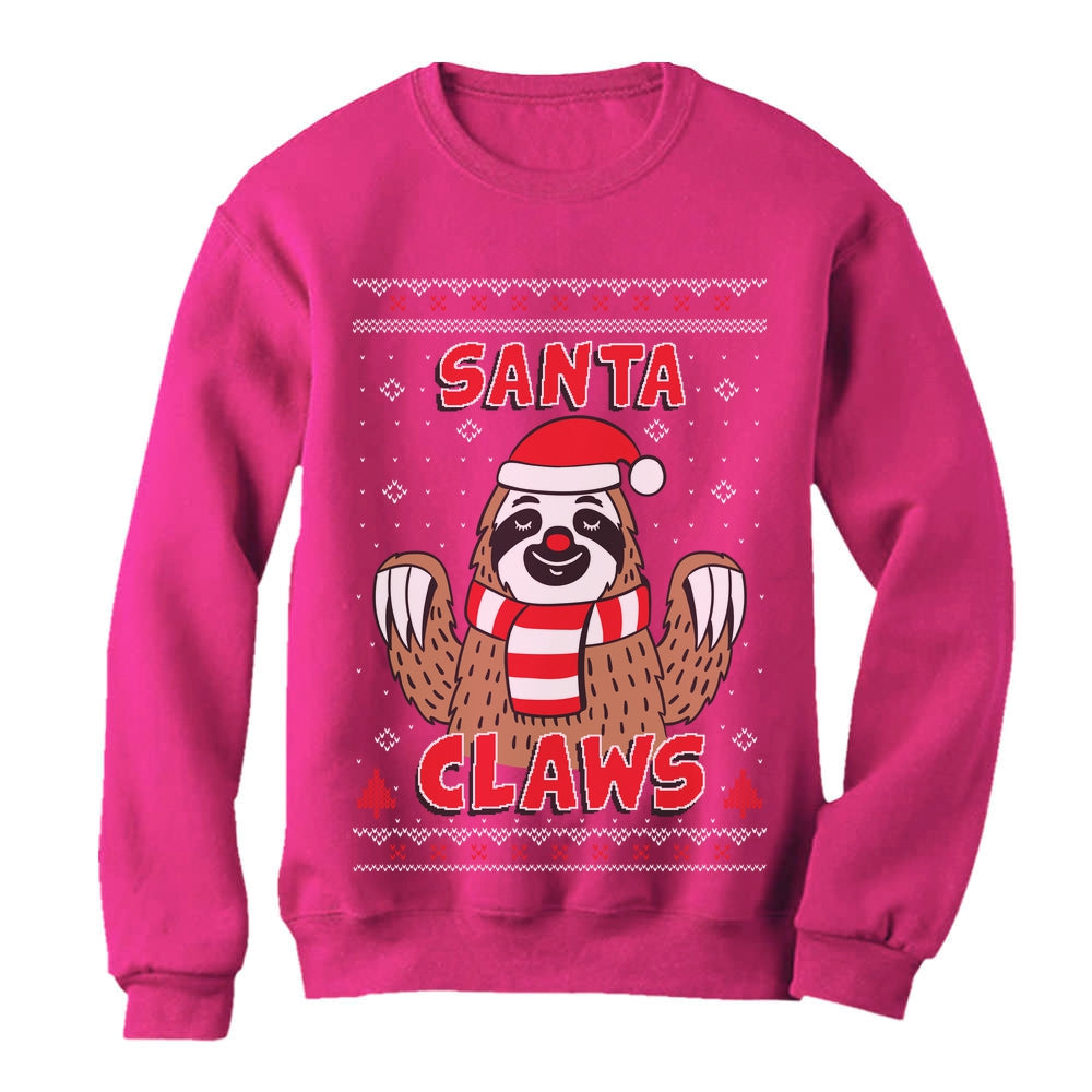 Santa Claws Sloth Ugly Christmas Women Sweatshirt - Pink 3