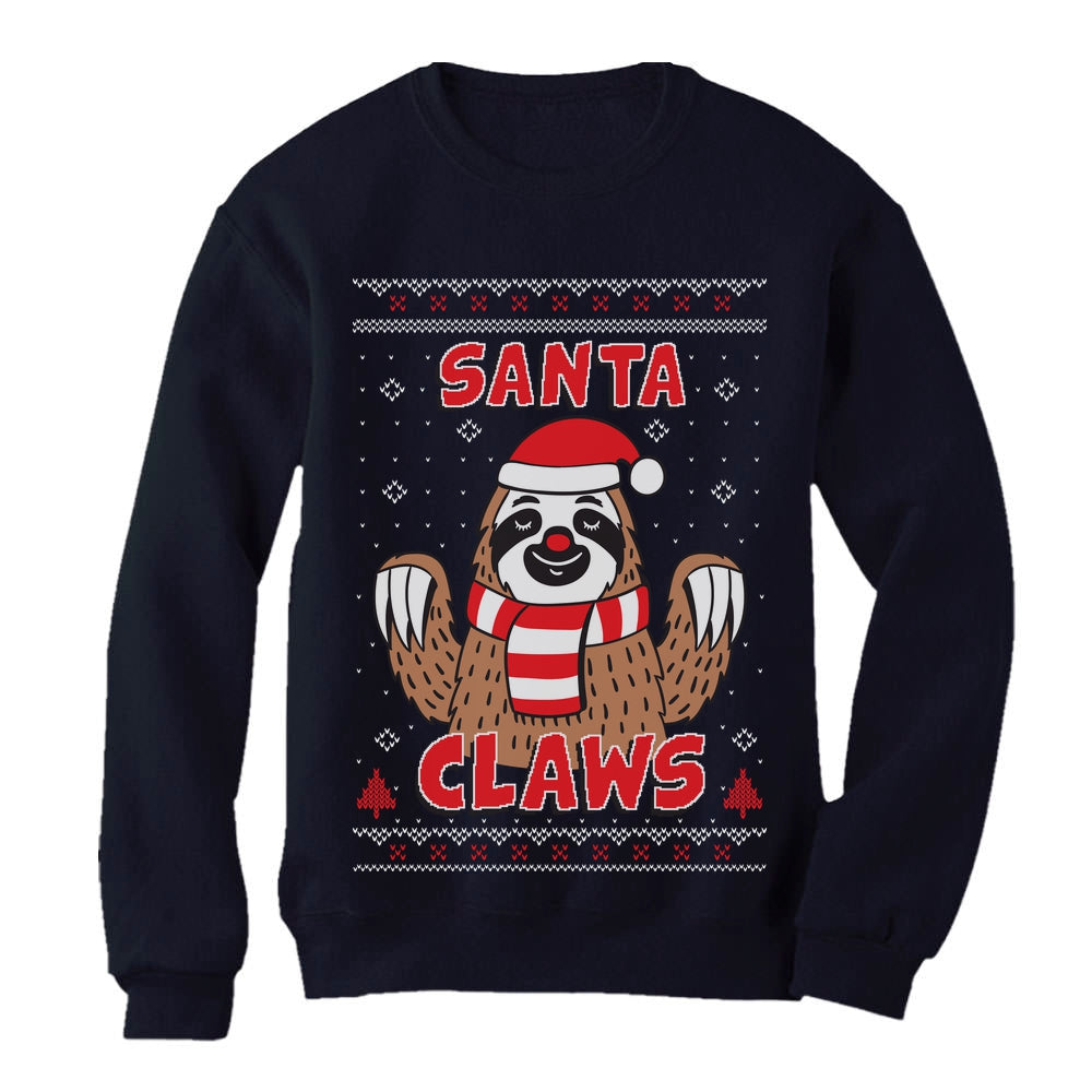 Santa Claws Sloth Ugly Christmas Women Sweatshirt - Navy 5