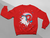 Santa Riding Unicorn Rainbow Ugly Christmas Toddler Kids Sweatshirt 