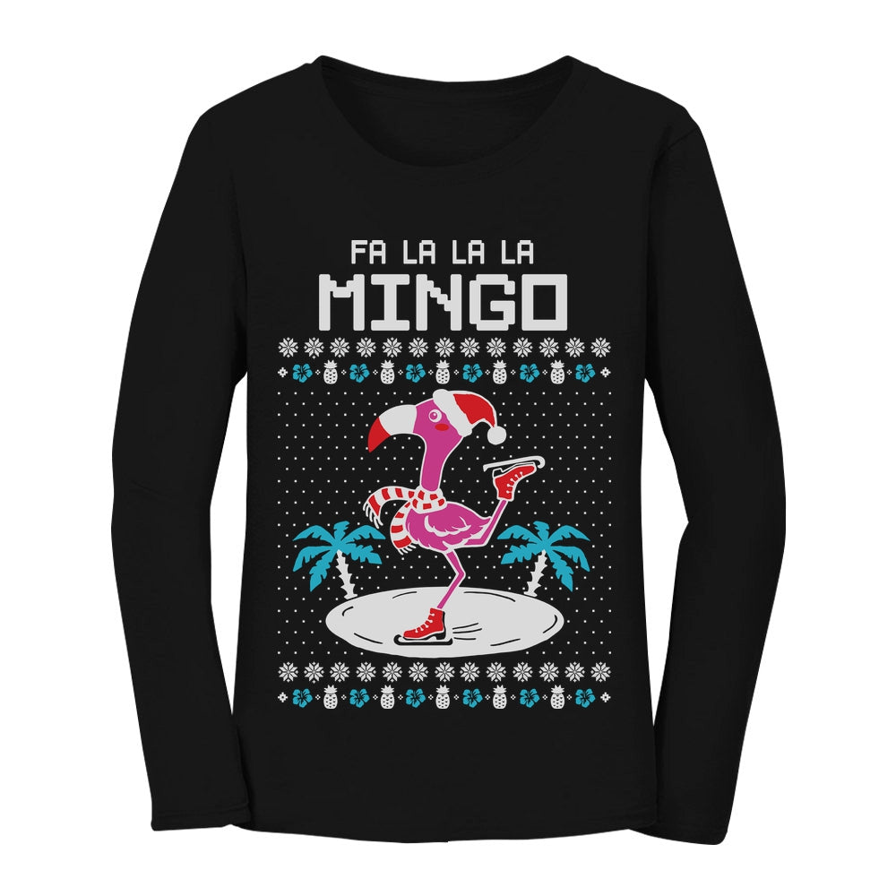 Fa La La Flamingo Ugly Christmas Women Long Sleeve T-Shirt - Black 2