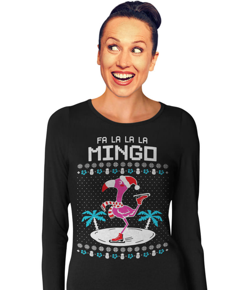 Fa La La Flamingo Ugly Christmas Women Long Sleeve T-Shirt 
