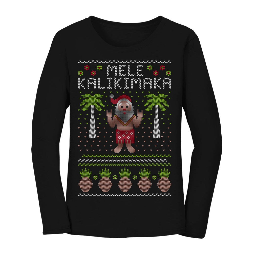 Mele Kalikimaka Santa Hawaiian Ugly Christmas Women Long Sleeve T-Shirt 