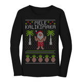 Thumbnail Mele Kalikimaka Santa Hawaiian Ugly Christmas Women Long Sleeve T-Shirt Black 1
