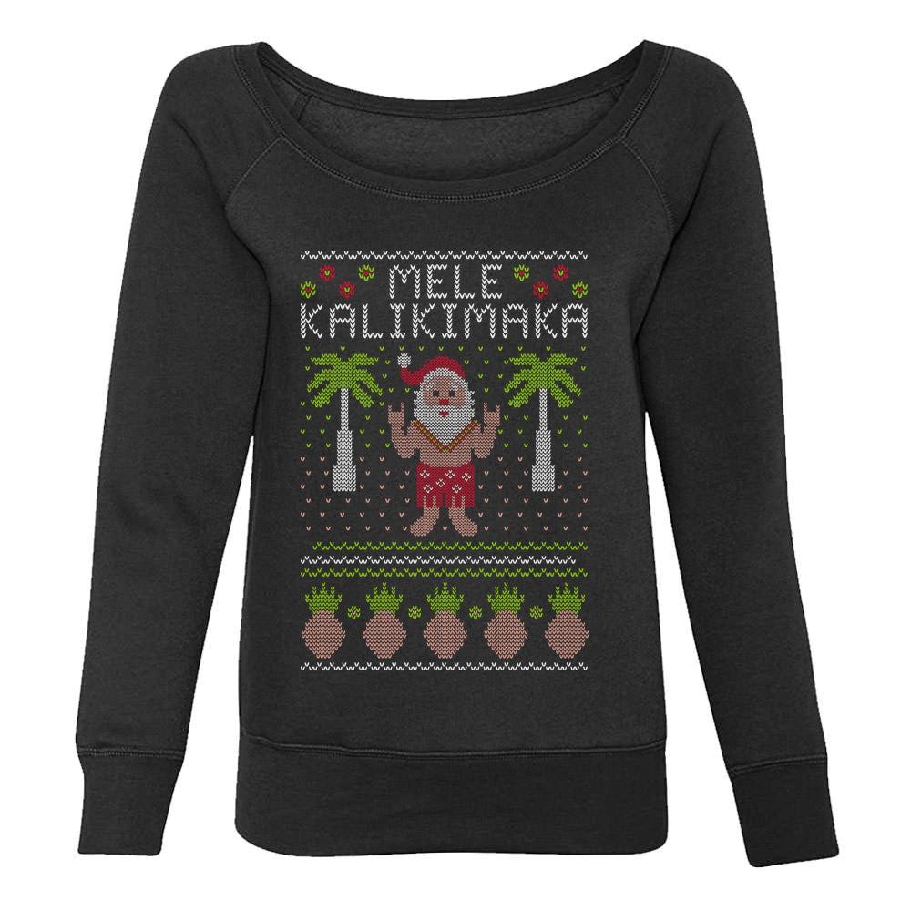 Mele Kalikimaka Santa Hawaiian Ugly Christmas Off shoulder sweatshirt - Black 1