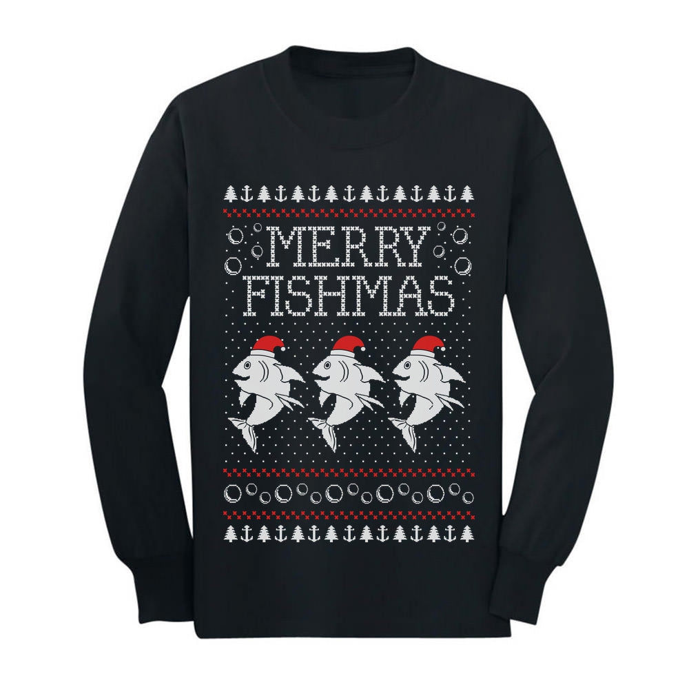 Merry Fishmas Ugly Christmas Youth Kids Long Sleeve T-Shirt 