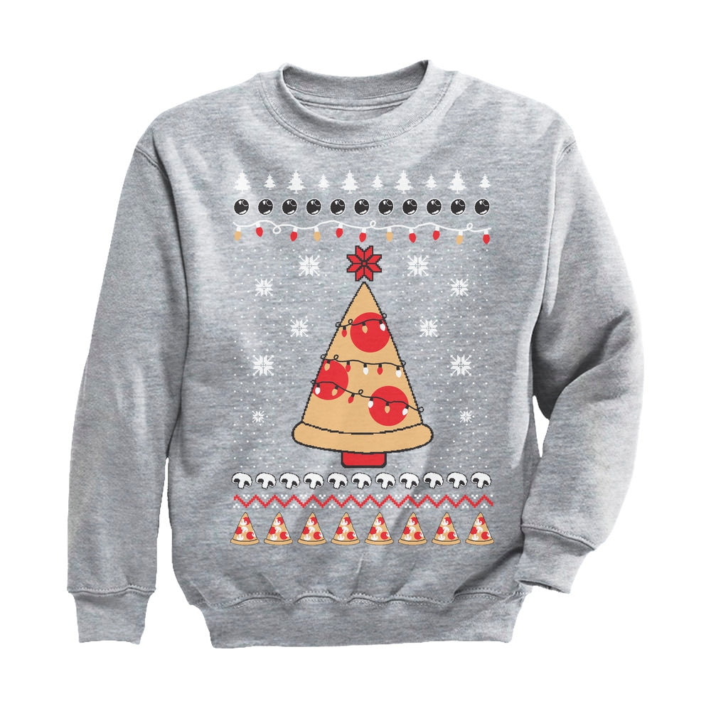 Pizza Ugly Christmas Youth Kids Sweatshirt - Gray 3