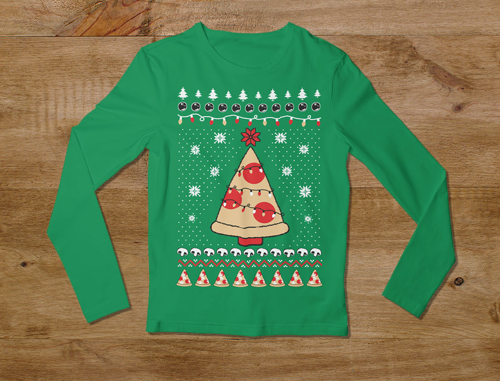 Pizza Ugly Christmas Youth Kids Long Sleeve T-Shirt - Black 6