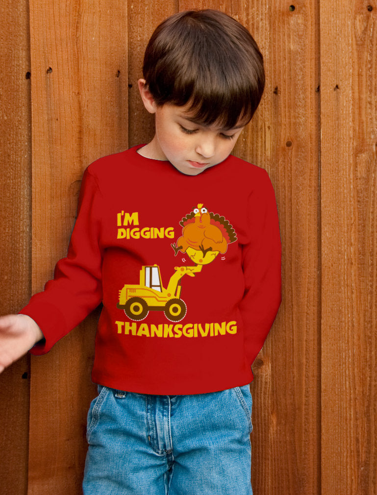 I'm Digging Thanksgiving Toddler Kids Long sleeve T-Shirt - Red 4