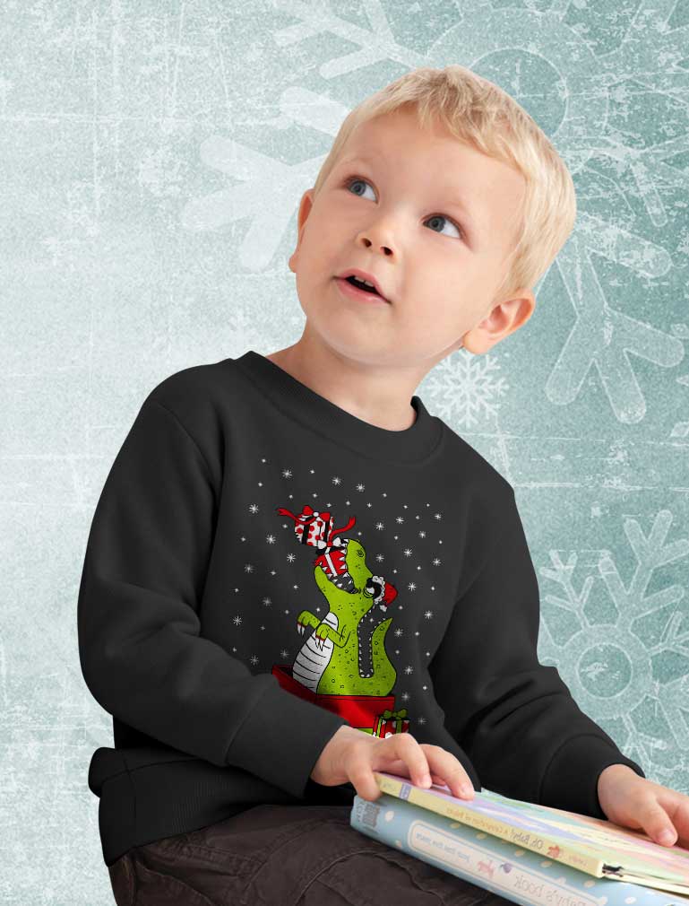 T-Rex Christmas Gift Dinosaur Ugly Xmas Toddler Kids Sweatshirt - Red 3