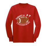 Thumbnail Turkey and Touchdowns Thanksgiving Youth Kids Long Sleeve T-Shirt Red 2
