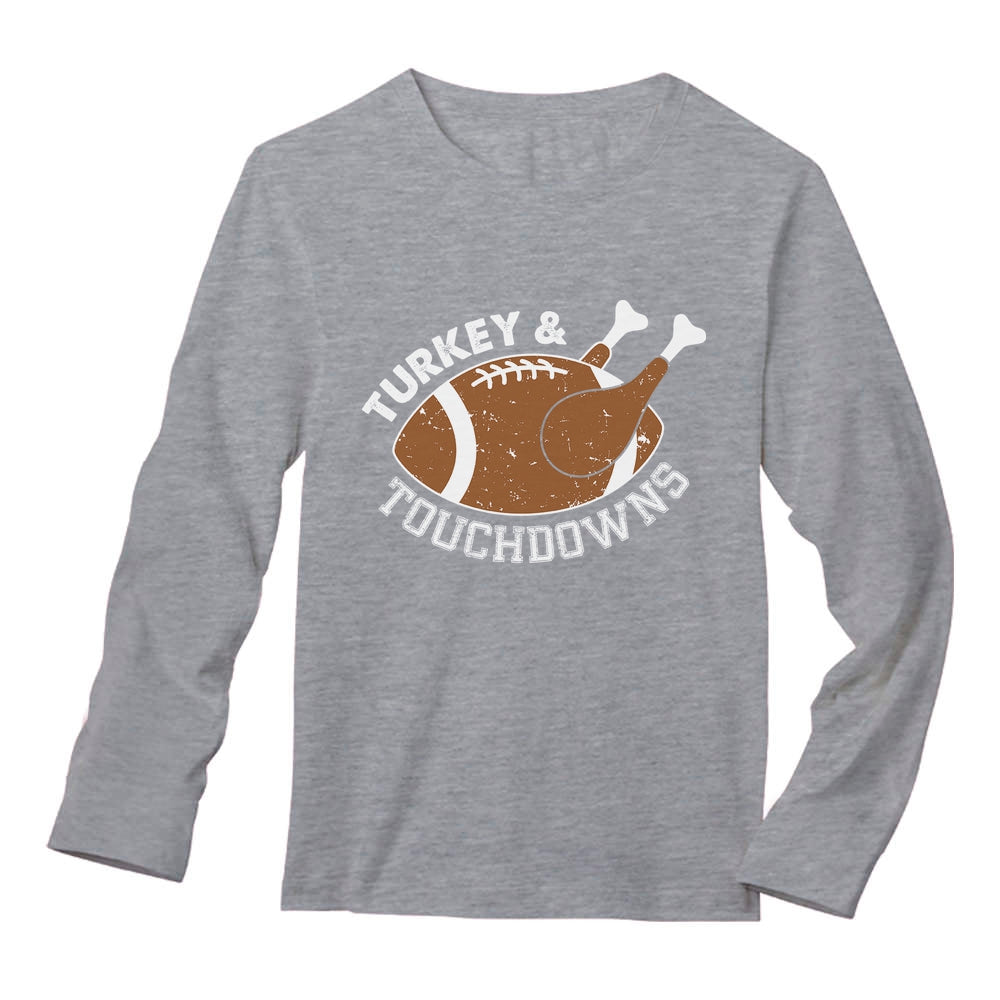 Turkey and Touchdowns Thanksgiving Long Sleeve T-Shirt - Gray 3