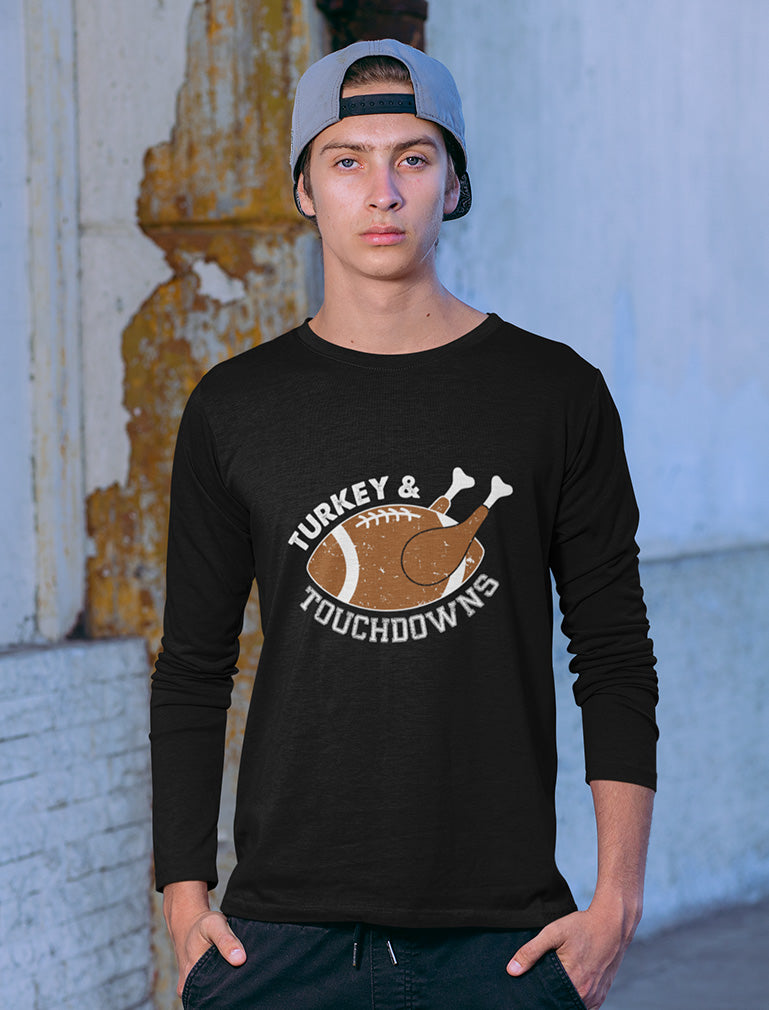 Turkey and Touchdowns Thanksgiving Long Sleeve T-Shirt - Gray 4