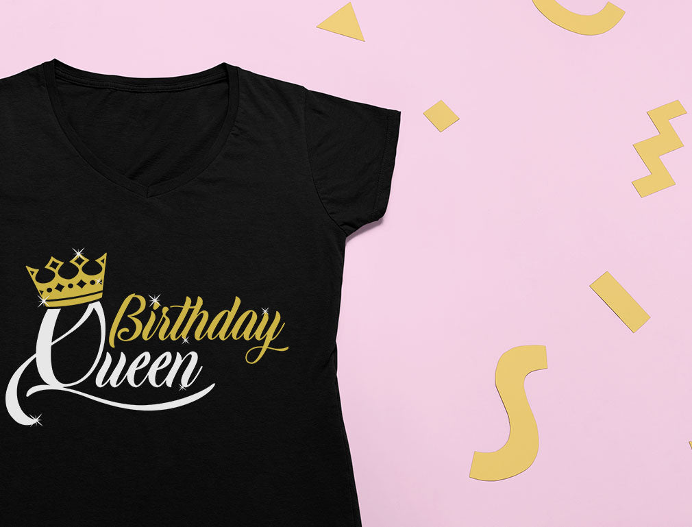Birthday Queen With A Crown V-Neck Fitted Girls T-Shirt 
