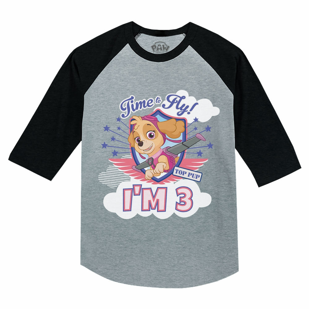 Paw Patrol Skye Girls 3rd Birthday Gift 3/4 Sleeve Baseball Jersey Toddler Shirt - Dark Gray 3
