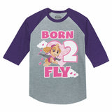 Thumbnail Birthday Girl Paw Patrol Skye Born 2 Fly 2nd Birthday 3/4 Sleeve Baseball Jersey Toddler Shirt Purple 3