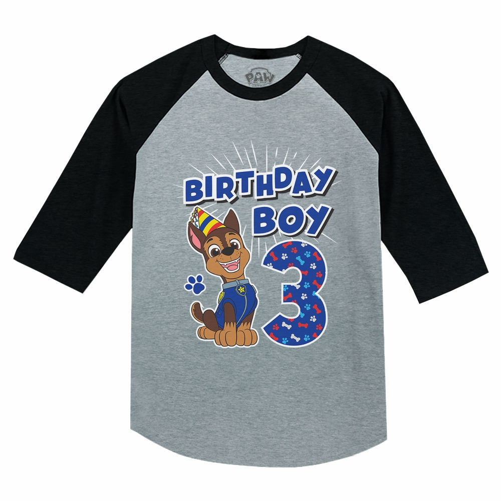 Paw Patrol Chase Boys 3rd Birthday 3/4 Sleeve Baseball Jersey Toddler Shirt - Dark Gray 3
