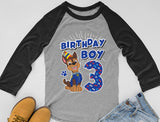 Paw Patrol Chase Boys 3rd Birthday 3/4 Sleeve Baseball Jersey Toddler Shirt 