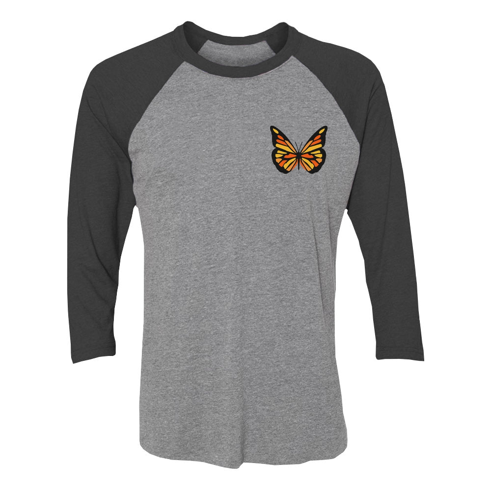 Women's Butterfly Graphic Tee Teen Girls 3/4 Women Sleeve Baseball Jersey Shirt - black/gray 1