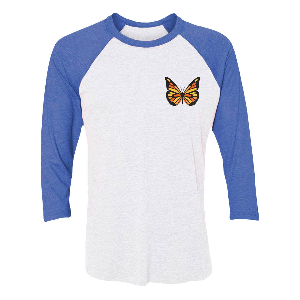 Women's Butterfly Graphic Tee Teen Girls 3/4 Women Sleeve Baseball Jersey Shirt - blue/white 3