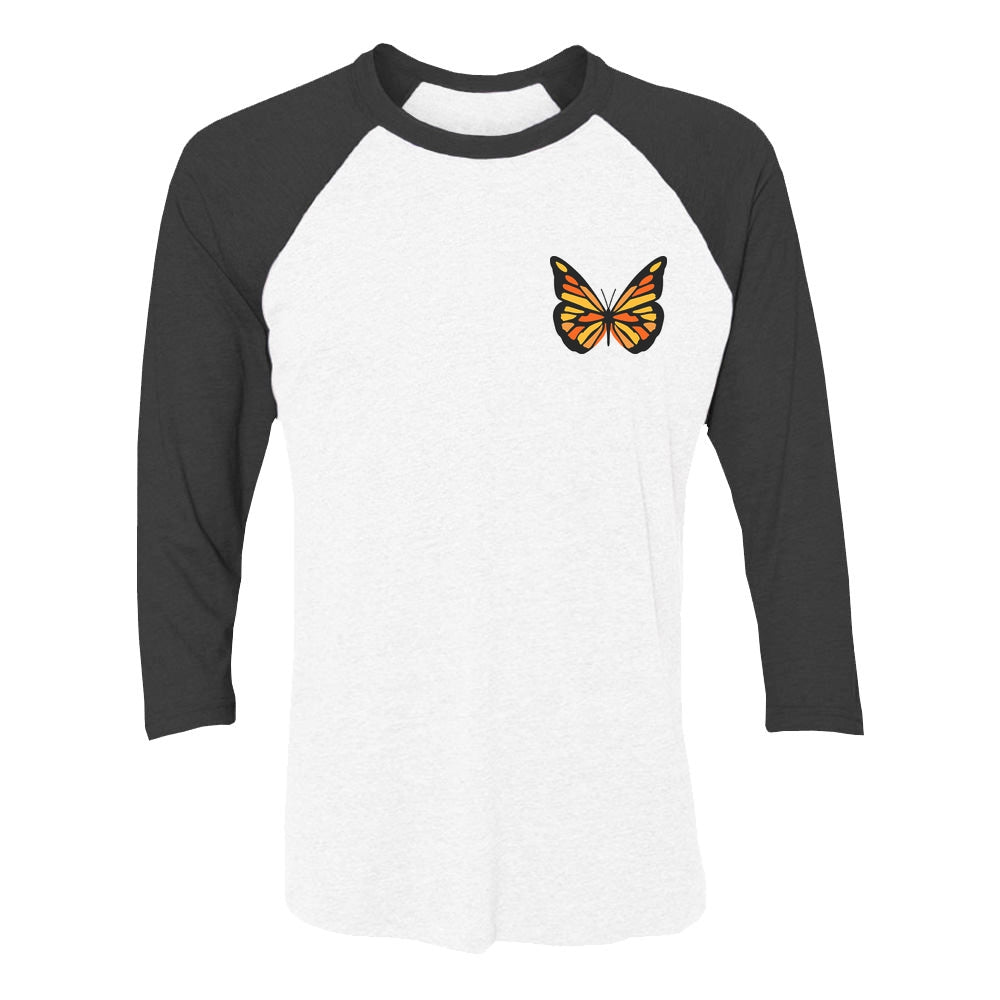 Women's Butterfly Graphic Tee Teen Girls 3/4 Women Sleeve Baseball Jersey Shirt - black/white 4