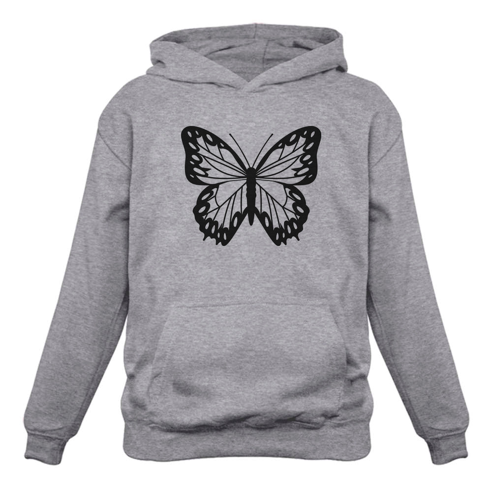Sweatshirt For Women With Cute Butterfly Graphic - Gray 1