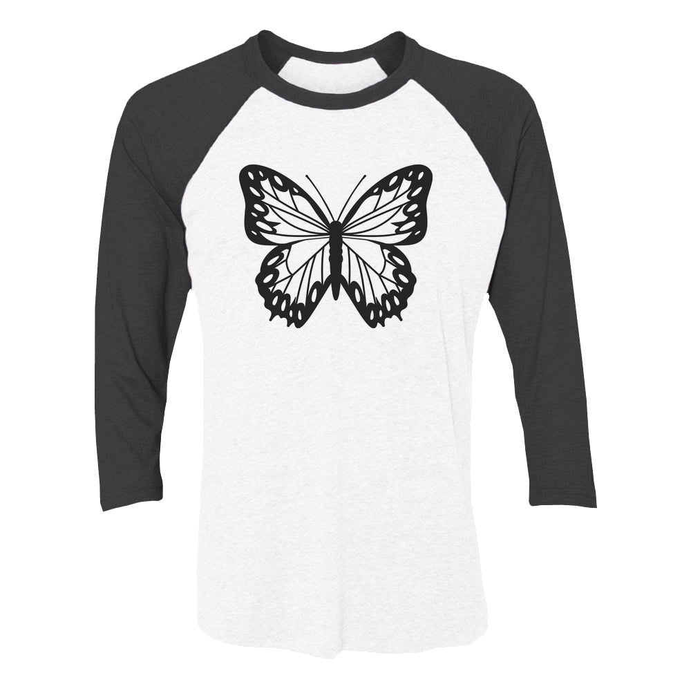 Butterfly 3/4 Women Sleeve Baseball Jersey Shirt - black/white 2