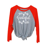 Grateful Shirt Fall Thanksgiving 3/4 Women Sleeve Baseball Jersey Shirt 