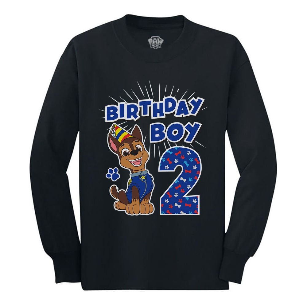 Official Paw Patrol Chase 2nd Birthday Toddler Long sleeve T-Shirt - Black 1