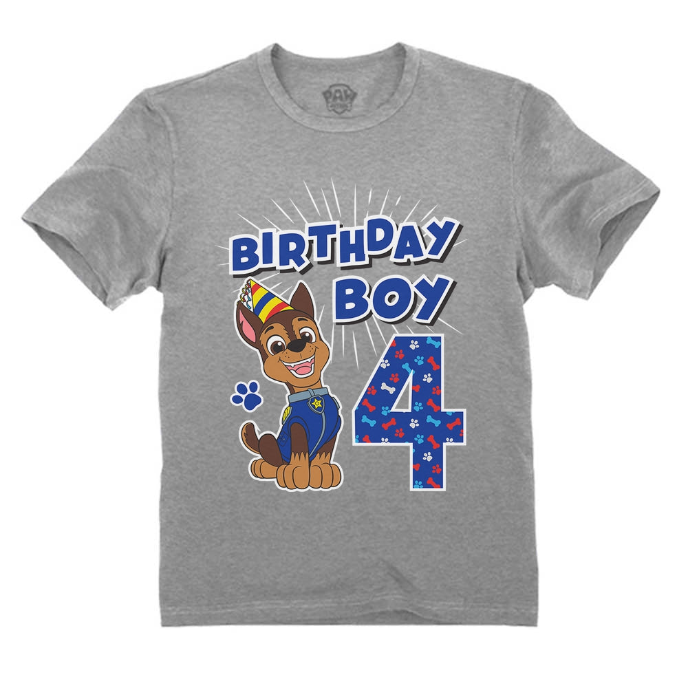 Official Paw Patrol Chase Boys 4th Birthday Toddler Kids T-Shirt - Gray 4