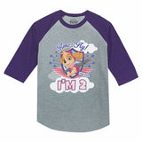 Thumbnail Skye I'm 2 Paw Patrol 2nd Birthday 3/4 Sleeve Baseball Jersey Toddler Shirt Purple 3